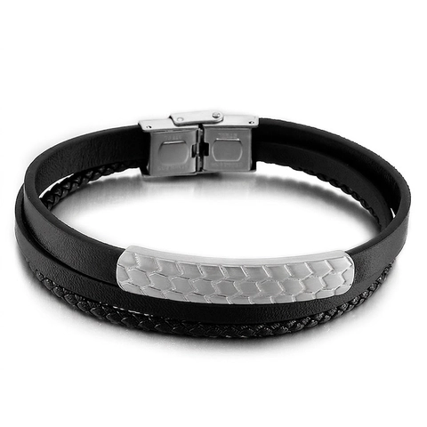 Pulsera Para Hombre De Cuero Trenzado Con Cierre Magnético De Acero Inoxidable Multicapa Punk Retro Joyería De Moda