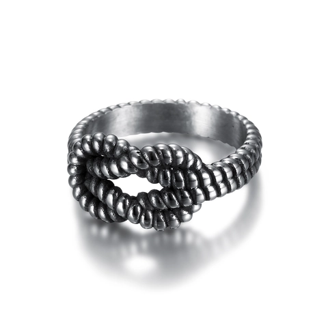 Vintage Rope Knot Ring Stainless Steel Twisted Braided Texture Oxidized Antique Silver Retro Punk Jewelry For Men Women