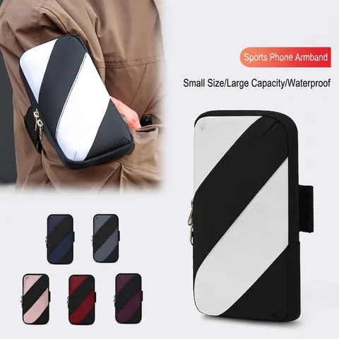 Brazalete Deportivo Para Teléfono Repelente Al Agua Transpirable Bolsa De Muñeca Correr Fitness Ciclismo Rayas Tela Oxford