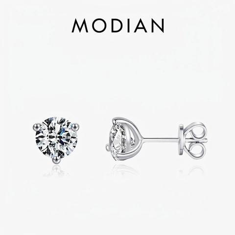 Moissanite Stud Earrings With 925 Sterling Silver Earring Post Round Brilliant Cut D Color VVS1 Minimalist Three Prong