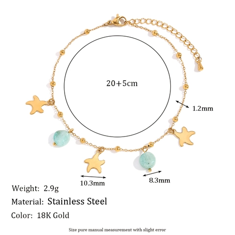 Seestern Amazonit Fußkettchen 18K Vergoldet Edelstahl Verstellbar Sommer Strand Schmuck Für Damen