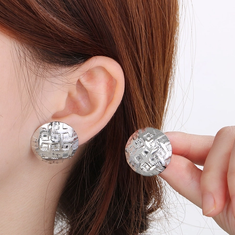 Runde Geometrische Ohrstecker Edelstahl Gehämmert Gitter Textur Europäischer Stil Modeschmuck Für Frauen Elegant