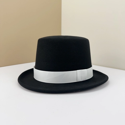 Klassischer Schwarzer Zylinder Baumwolle Polyester Wollfilz Hohe Krone Zauberer Performance Kostümparty Retro Britischer Stil