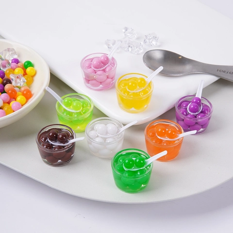 Miniature Food Model Dessert Bowl Taro Balls Simulation Fruit Salad Dollhouse Accessories Keychain PVC Resin Decor