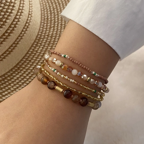 Multilayer Beaded Bracelet Bohemian Handmade Crystal Seed Bead Natural Stone Adjustable Woven Jewelry For Women