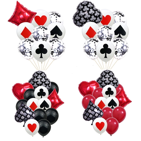 Poker Theme Party Balloons Latex Aluminum Foil Red Black Casino Night Decorations Birthday Celebration Event