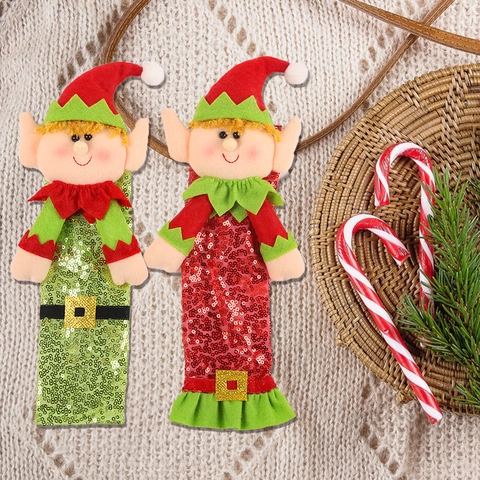 Cubiertas para Manijas de Refrigerador de Elfo de Navidad Rojo Verde Tela de Lentejuelas Decoraciones para Manijas de Cocina