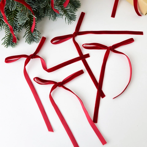 Samt Weihnachts Schleifen Handgemachte Mini Band Anhänger Für Baum Dekoration Geschenk Verpackung Basteln