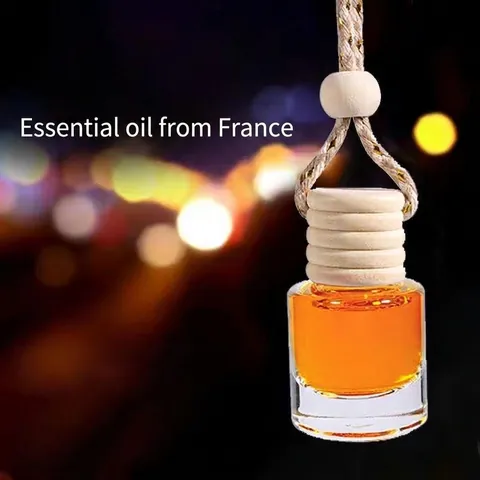 Car Air Freshener Pendant Glass Essential Oil Diffuser Hanging Bottle Wooden Cap Fragrance Odor Neutralizer Interior Ornament