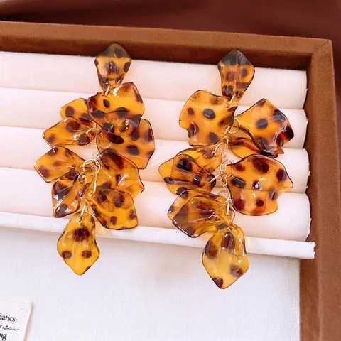 Pendientes Retro Con Borlas De Petalos De Leopardo Y Poste De Plata Carei Acrilico En Capas Estilo De Moda Exagerado