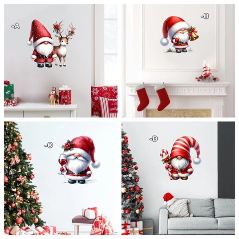 Christmas Gnome Wall Stickers PVC Self Adhesive Removable Festive Holiday Decals For Home Living Room Window Decor