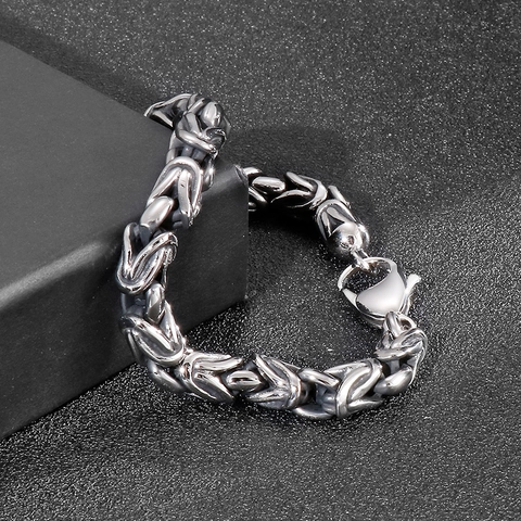 Herren Edelstahl Byzantinisches Kettenarmband Polierte Königskette Punk Rock Hip Hop Schmuck Silberton Hummerverschluss