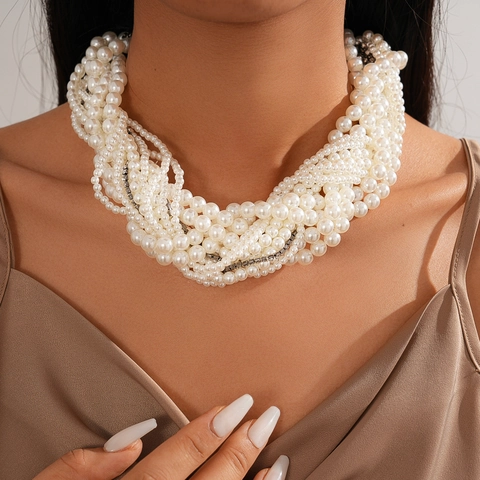 Baroque Multi Layered Imitation Artificial Pearl Necklace With Rhinestone And Iron Chain Vintage Elegant Choker For Women