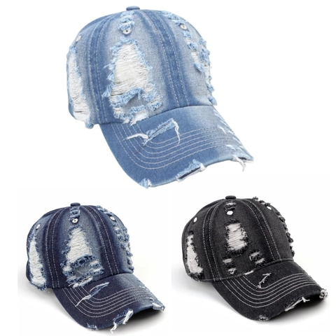 Casquette de Baseball Rétro en Denim Lavé Délavé pour Femmes Hommes Streetwear en Coton Déchiré Snapback Ajustable Chapeau de Soleil Hip Hop