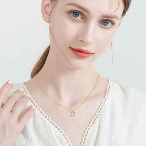 Collar de Pendiente de Moissanita de Plata de Ley 925 para Mujer Color D Corte Redondo 1 Quilate Cadena O Joyería de Lujo