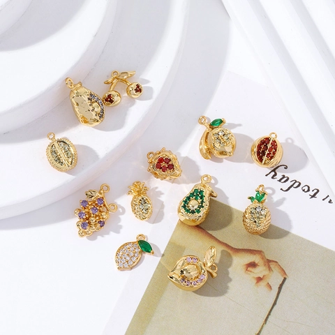 Fruit Charms Pendants 18K Gold Plated Copper With Zircon Inlaid Tiny Small DIY Jewelry Making Accessories Kawaii Style