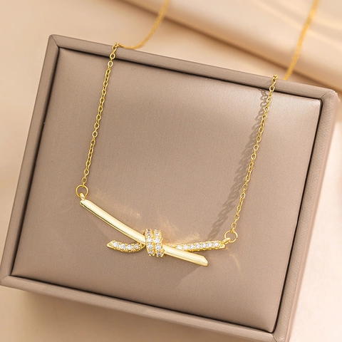 Collana Con Pendente A Nodo Acciaio Inossidabile Zircone Micro Pavè Catena Clavicola Gioielli Minimalisti Donna