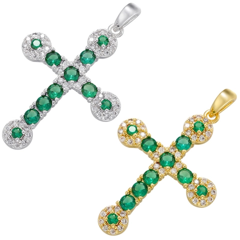 Pendentif Croix Micro Pavé Zircone Cubique Vert Laiton Cuivre Breloques Pour Accessoires De Création De Bijoux DIY