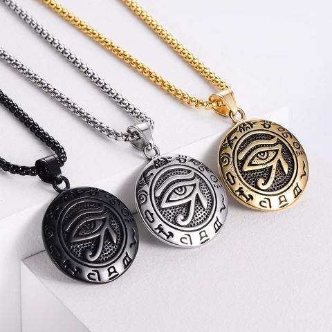 Eye Of Horus Anhänger Halskette 316L Edelstahl 18K Vergoldet Vintage Ägyptische Hieroglyphen Punk Hip Hop Schmuck Herren