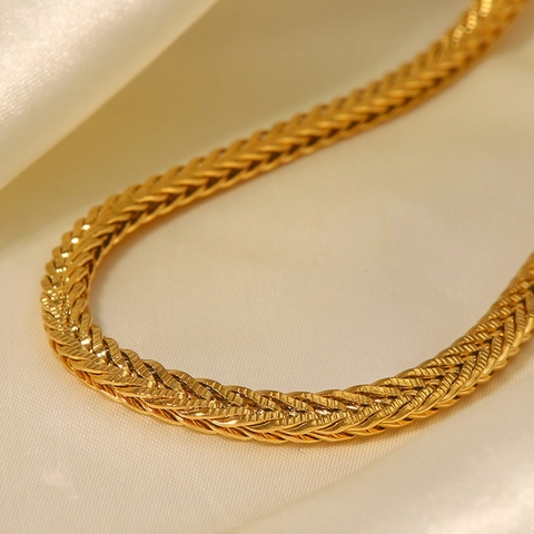 Stainless Steel Woven Twisted Chain Necklace 18K Gold Plated Minimalist Elegant Fashion Jewelry Gift For Women