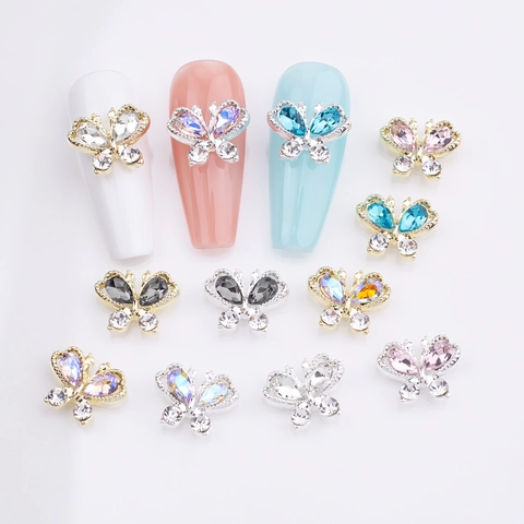 3D Schmetterling Nagelkunst Charms Legierung Glas Strass Luxus Glänzende Nageldekoration Zubehör Süßer Schmuck Für Frauen
