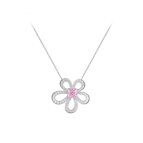 925 Sterling Silver Necklace With Radiant Cut Square Stone Flower Pendant Floral Jewelry For Women