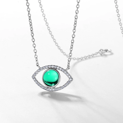 S925 Sterling Zilver Boze Oog Hanger Ketting Voor Vrouwen Vintage Gekweekte Smaragd Ingelegde Strass Sleutelbeenketing Sieraden Cadeau