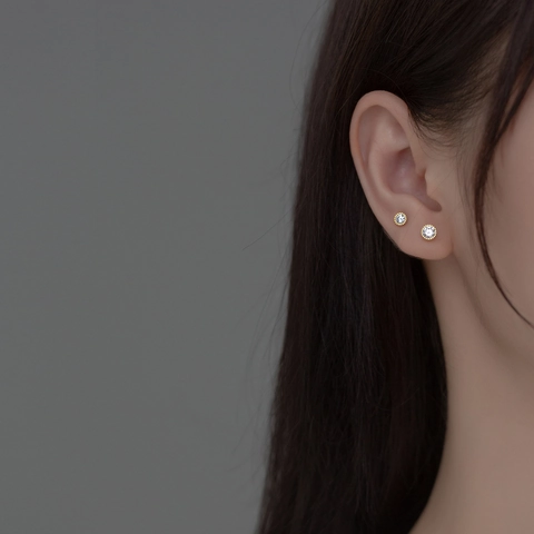 Pendientes de Botón Minimalistas de Plata de Ley 925 Redondos con Strass para Mujer Joyas Geométricas Simples Chapadas Oro