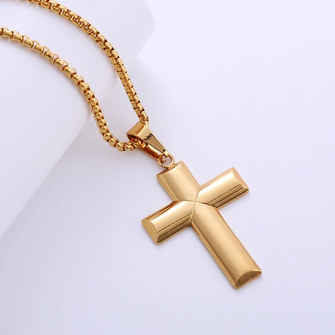 Minimalistische Kruis Hanger Ketting 316L Roestvrij Staal 18K Verguld Gepolijste Religieuze Sieraden Voor Heren En Dames