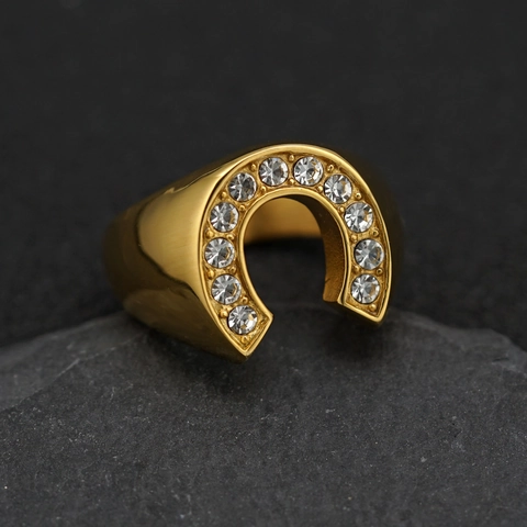 Anello Ferro Di Cavallo Acciaio Inossidabile 316 Placcato Oro Con Zircone Incastonato Forma A U Gioielli Di Moda Minimalisti Unisex
