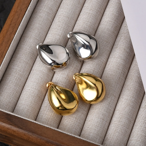 Minimalist Metal Teardrop Stud Earrings For Women High End Elegant Gold Silver Plated Copper Jewelry 18K Gold Post Gift