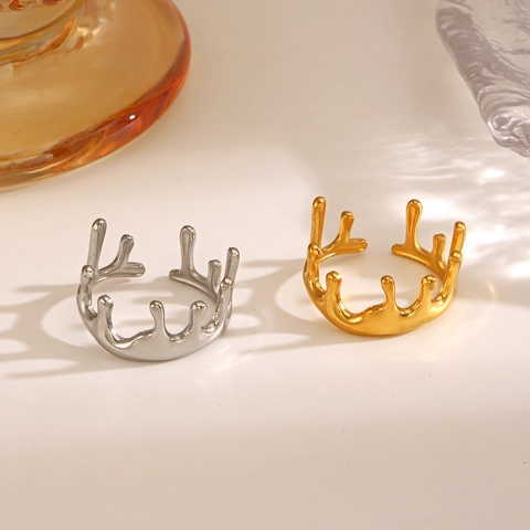 Irregulärer Lava Ring Edelstahl Verstellbar Offen Fluid Design Hip Hop Mode Schmuck Für Frauen 18K Vergoldet