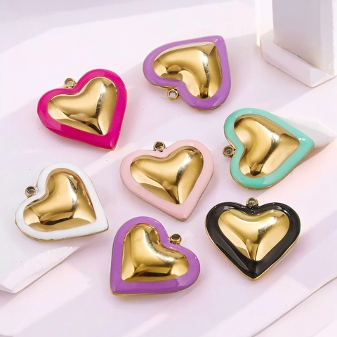 Heart Charms Stainless Steel Enamel Pendants Gold Plated Candy Color For DIY Necklace Bracelet Jewelry Making Accessories