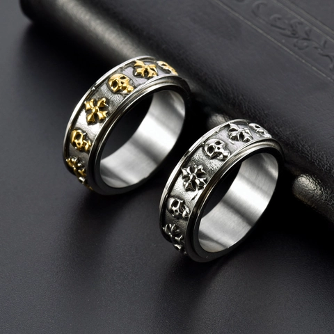 Anello Spinner Da Uomo Con Teschio E Croce Ruotabile In Acciaio Inossidabile Al Titanio Punk Gothic Gioielli