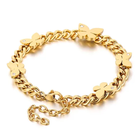 Bracciale Con Ciondolo Farfalla Ananas Acciaio Inossidabile Strass Catena Barbazzale Regolabile Gioielli Stile Coreano Donna