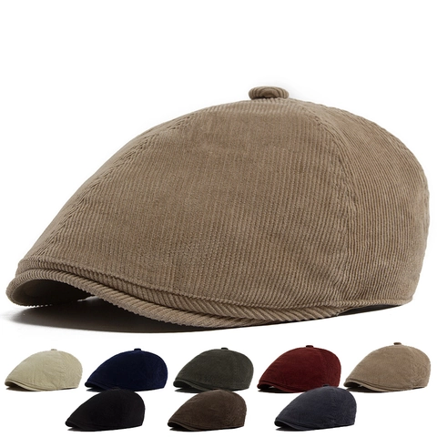 Vintage Corduroy Flat Cap For Men And Women Adjustable Solid Color Beret Hat Retro Newsboy Cap Casual Autumn Winter