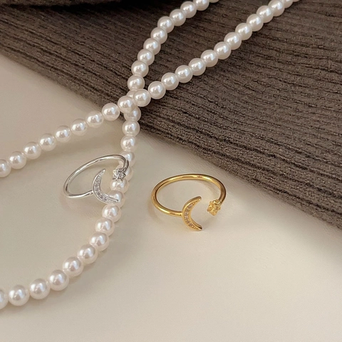 Anello Stella Luna In Argento Sterling 925 Zirconia Micro Pavé Design Aperto Regolabile Gioielli Celestiali Per Donna