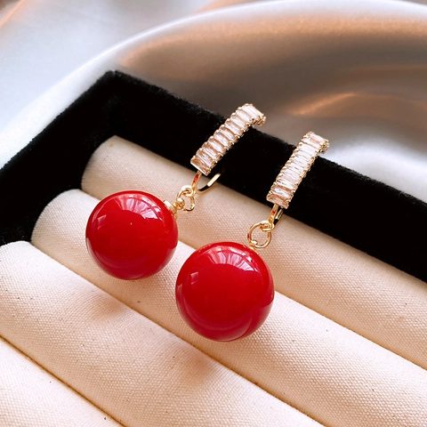 Pendientes Colgantes Rojos Aleación Con Poste De Plata De Ley 925 Mujer Año Nuevo Corazón Flor Lazo Vintage Elegantes