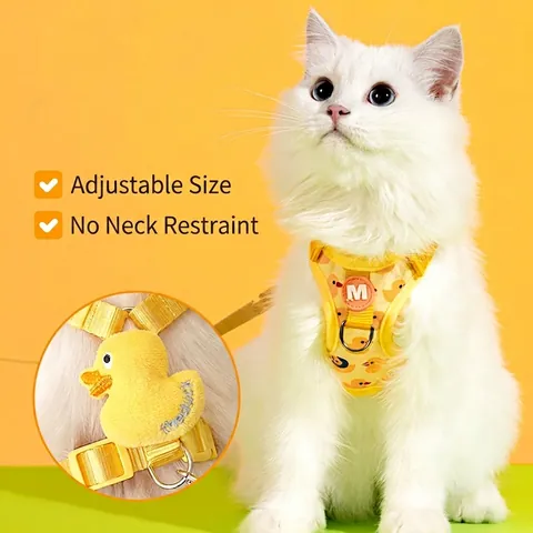 Cute Yellow Duck Pattern Pet Harness And Leash Breathable Mesh Nylon Adjustable Escape Proof For Cats Small Dogs