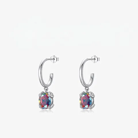Rainbow Oval Zircon Drop Earrings With 925 Sterling Silver Earring Post Luxury Colorful Stone Jewelry For Women