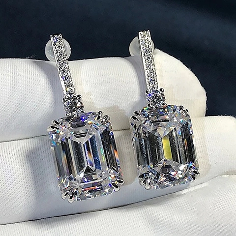 Emerald Cut Zircon Dangle Earrings Copper Platinum Plated For Women Formal Wedding Fashion Accessory