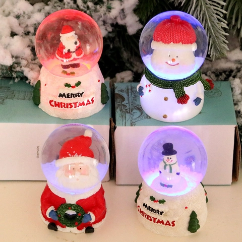 Palla di Neve di Natale Luminosa in Resina Vetro Babbo Natale Pupazzo di Neve Ornamenti Con Luce LED Per Arredamento Tavolo Casa