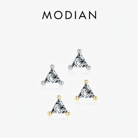 Geometric Triangle Stud Earrings 925 Sterling Silver With Sparkling Clear Zircon Minimalist Jewelry For Women