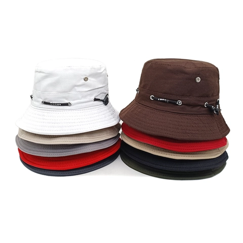 Unisex Bucket Hat Polyester Cotton Canvas Solid Color Outdoor Sun Protection Breathable Adjustable Drawcord Sporty Casual
