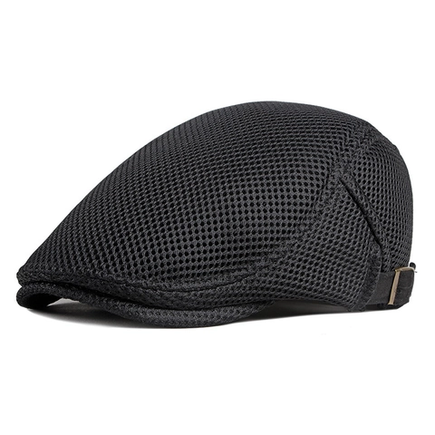 Gorra Plana De Malla Transpirable Verano Protección Solar Hebilla Ajustable Color Sólido Estilo Vintage Para Hombres