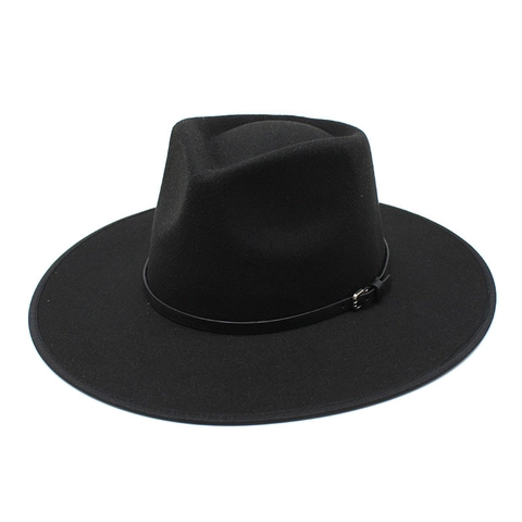 Retro Wide Brim Fedora Hat Cotton Polyester Felt With Metal Belt Buckle Vintage Jazz Style Outdoor Sun Protection