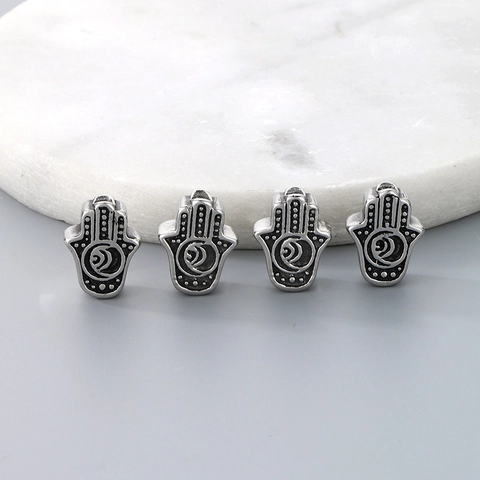 Hamsa Hand Spacer Beads Stainless Steel Vintage Engraved Moon Pattern DIY Jewelry Making Charm Accessories