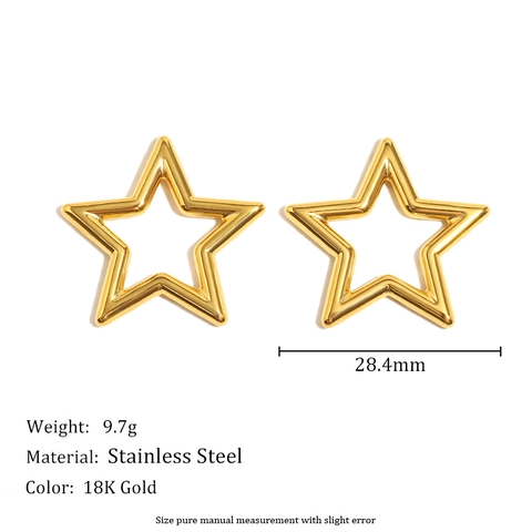 Hollow Pentagram Stud Earrings 18K Gold Plated Stainless Steel Star Shaped Minimalist Jewelry For Women Elegant Gift