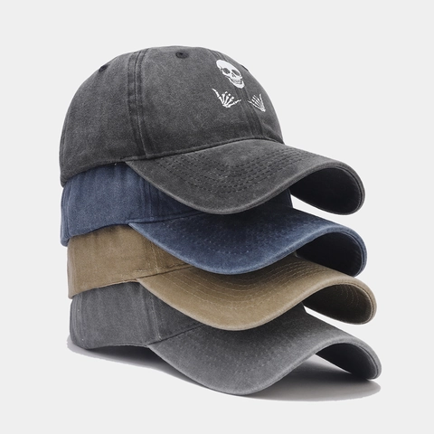Cappello Da Baseball In Cotone Lavato Retro Streetwear Protezione Solare Teschio Hip Hop Per Uomo Donna Regolabile