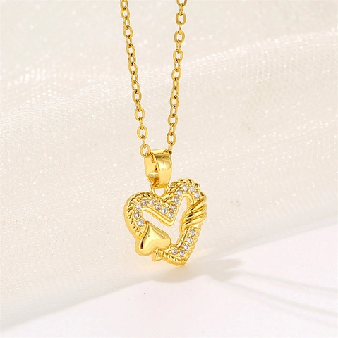 Collar Con Colgante De Corazón Acero De Titanio Chapado En Oro De 18K Zircón Joyería Minimalista Para Mujer